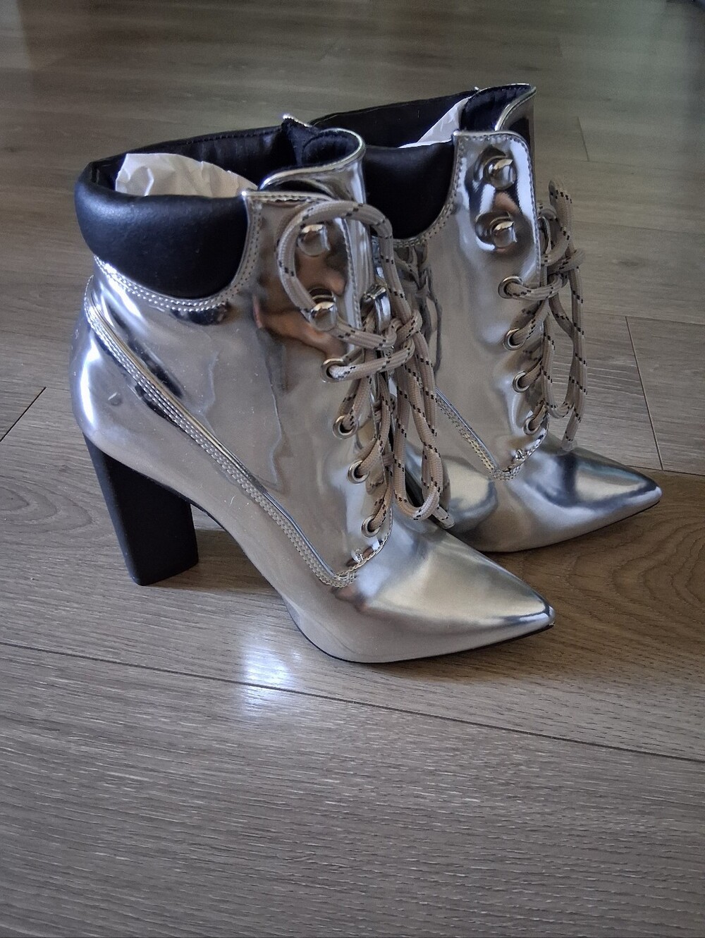 Qupid Silver Metallic Ankle Boots